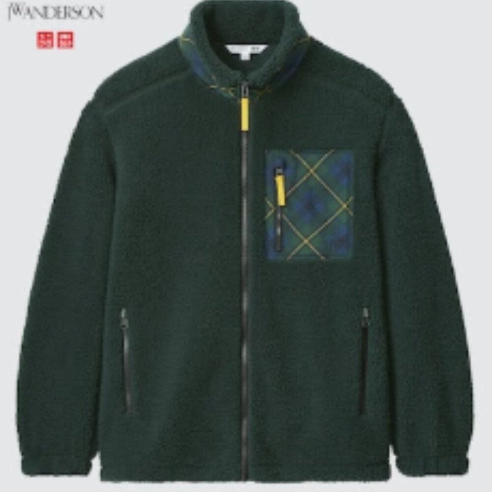 Uniqlo JW ANDERSON Mens Pile Lined Fleece Full Zip Jacket with Stand-Up Collar